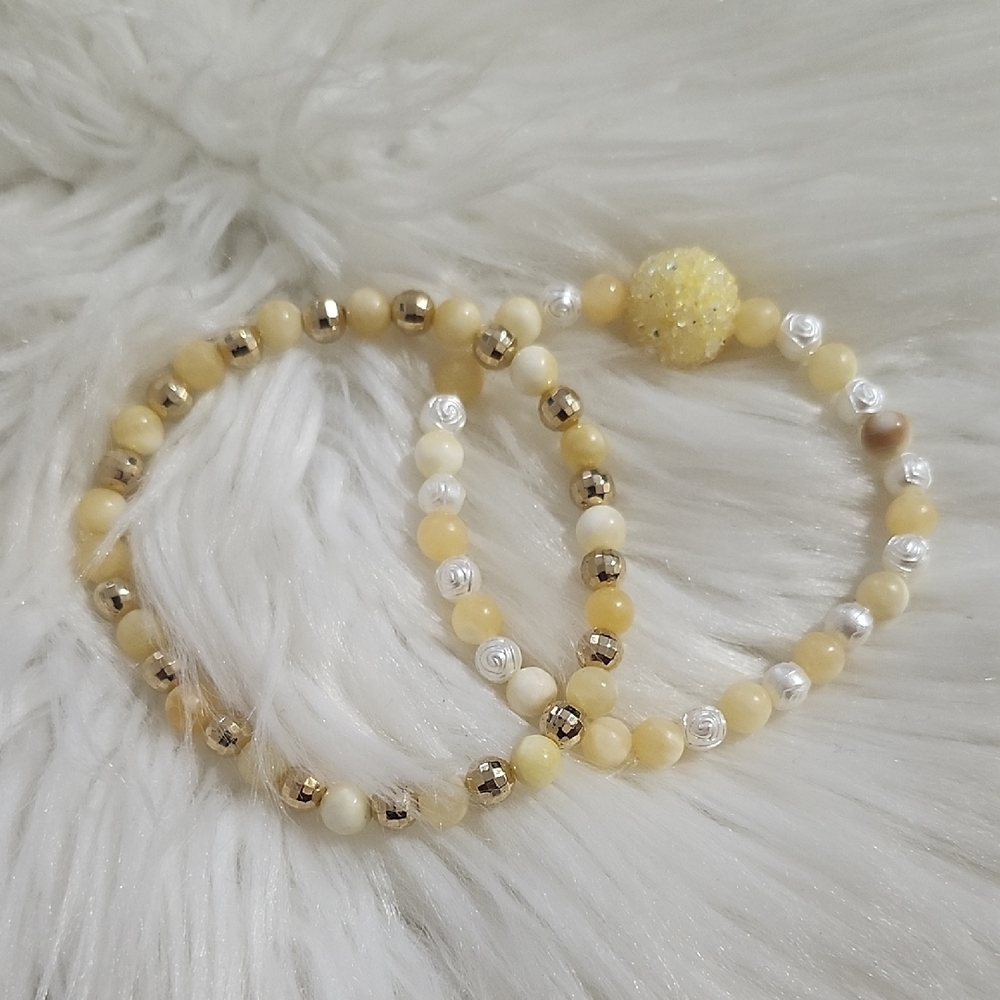 Handmade Yellow Jade & Gold Beaded Natural Stone Bracelet Set